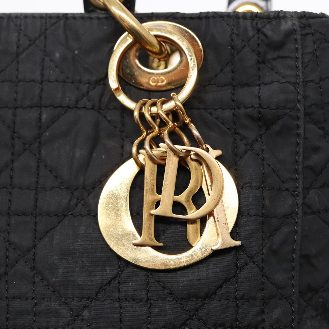 CHRISTIAN Top quality Dior Lady Top quality Dior Canage Hand Bag Nylon Black Gold Auth 88569