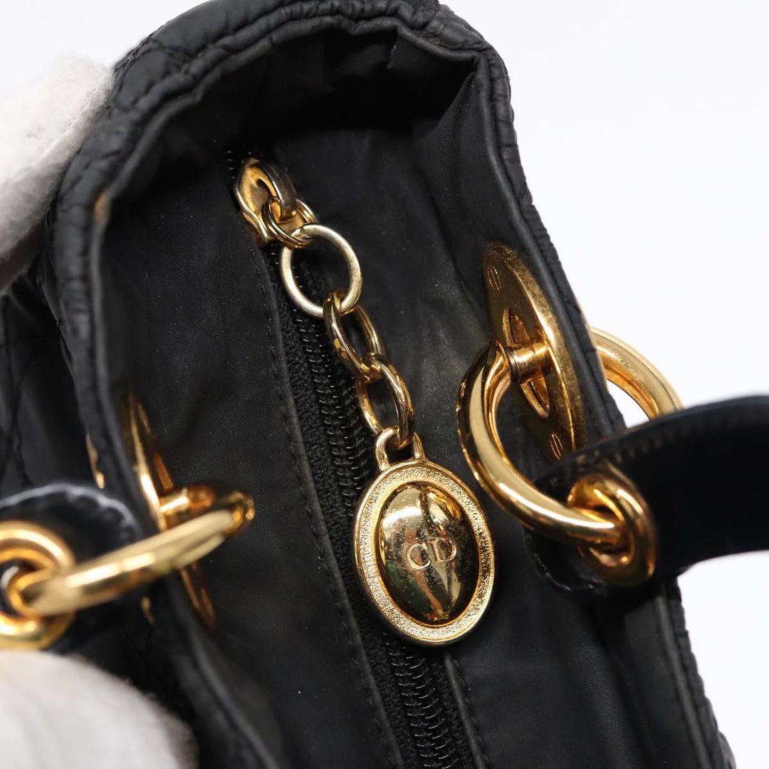 CHRISTIAN Top quality Dior Lady Top quality Dior Canage Hand Bag Nylon Black Gold Auth 88569