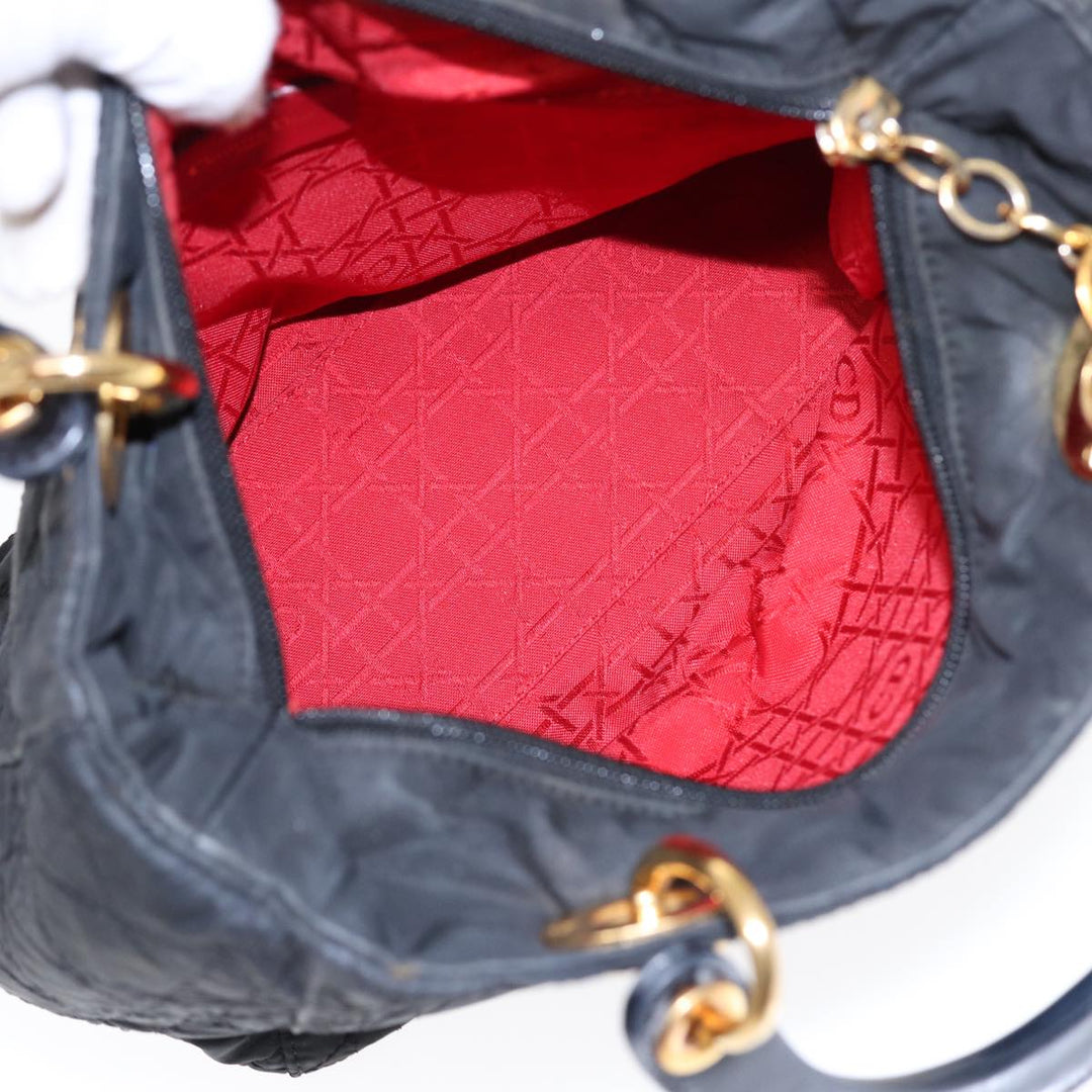 CHRISTIAN Top quality Dior Lady Top quality Dior Canage Hand Bag Nylon Black Gold Auth 88569