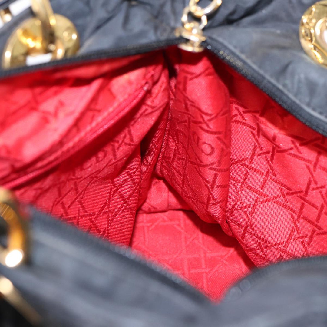 CHRISTIAN Top quality Dior Lady Top quality Dior Canage Hand Bag Nylon Black Gold Auth 88569