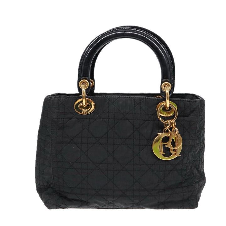 CHRISTIAN Top quality Dior Lady Top quality Dior Canage Hand Bag Nylon Black Gold Auth 88569