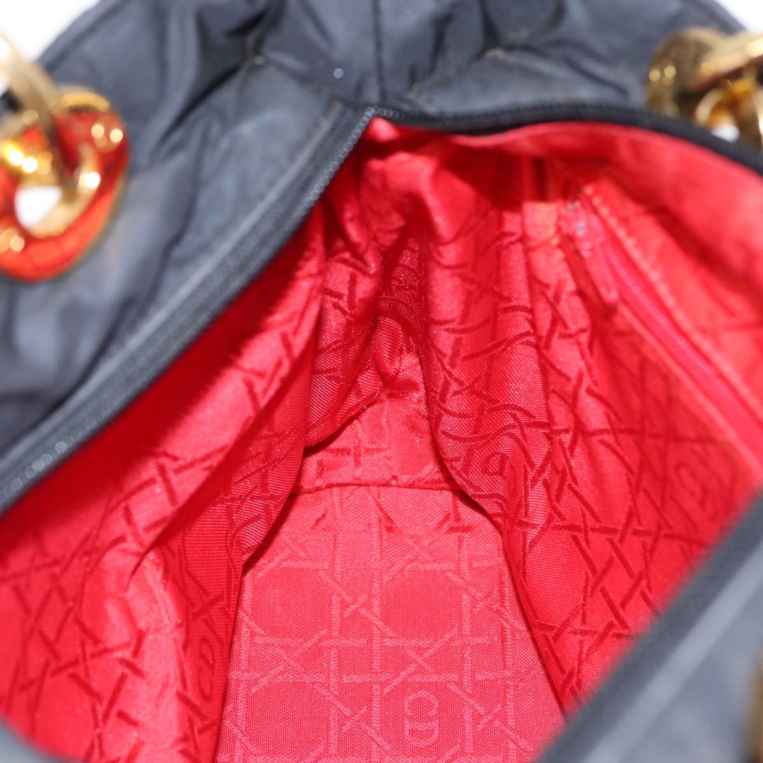 CHRISTIAN Top quality Dior Lady Top quality Dior Canage Hand Bag Nylon Black Gold Auth 88569