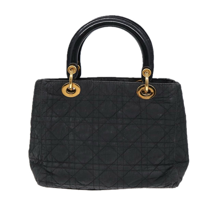 CHRISTIAN Top quality Dior Lady Top quality Dior Canage Hand Bag Nylon Black Gold Auth 88569