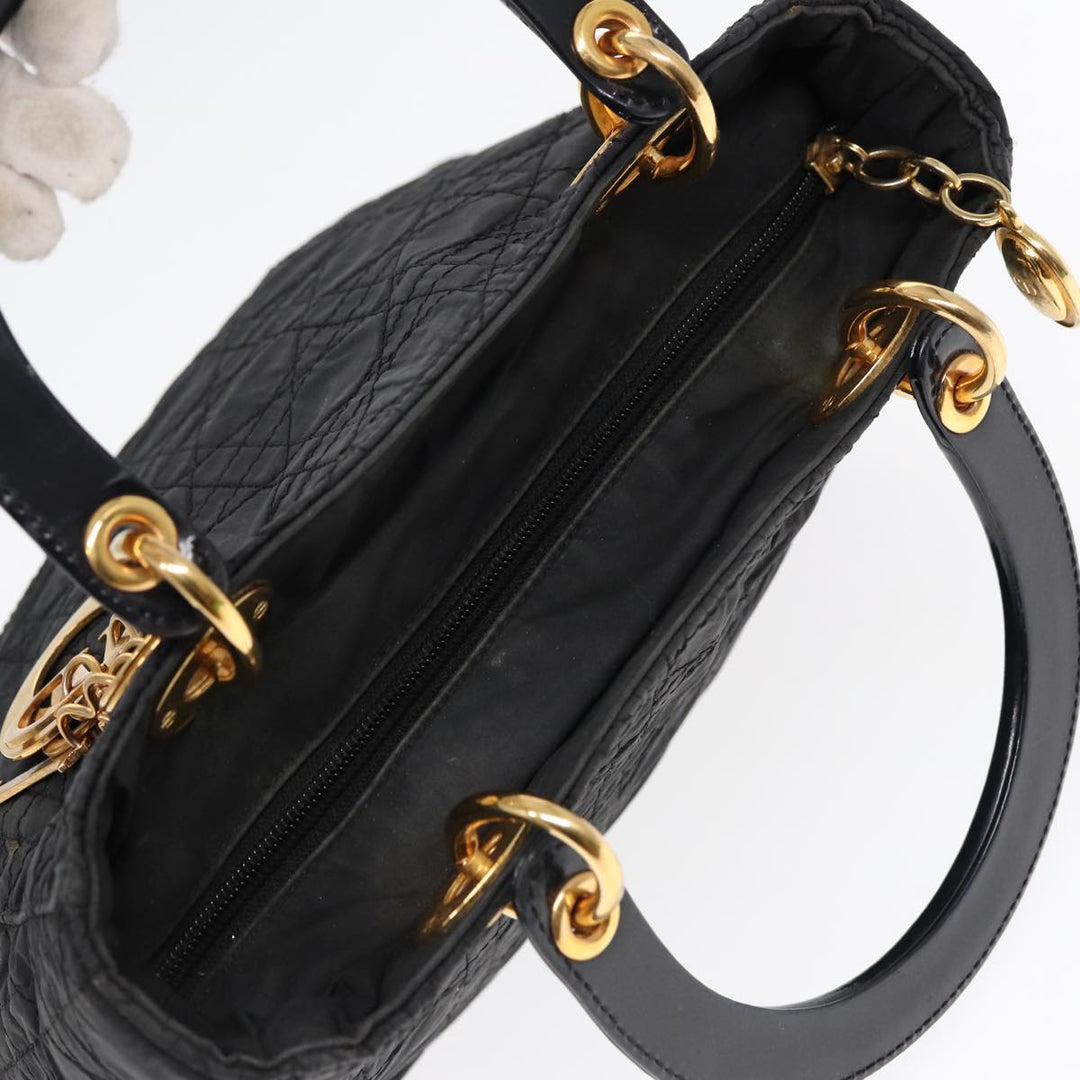 CHRISTIAN Top quality Dior Lady Top quality Dior Canage Hand Bag Nylon Black Gold Auth 88569