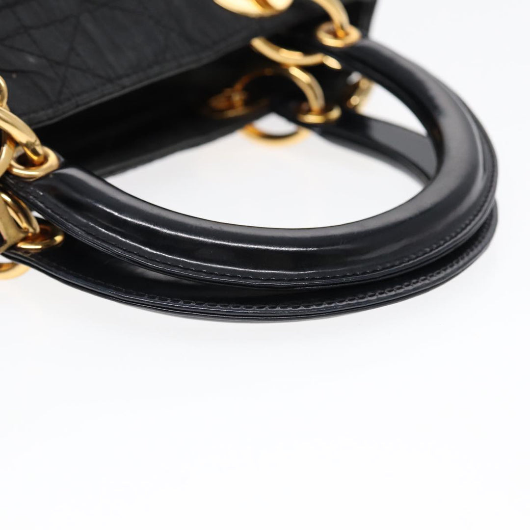 CHRISTIAN Top quality Dior Lady Top quality Dior Canage Hand Bag Nylon Black Gold Auth 88569