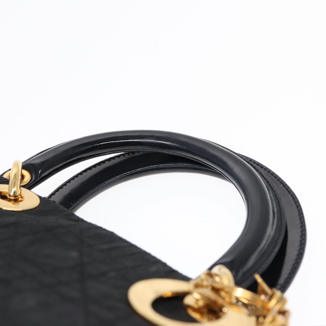 CHRISTIAN Top quality Dior Lady Top quality Dior Canage Hand Bag Nylon Black Gold Auth 88569