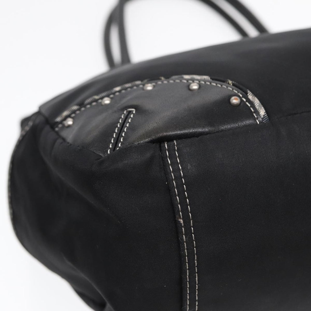 Burberry Blue Label Tote Bag Nylon Black Silver Auth 88574