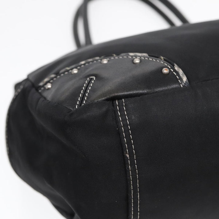 Burberry Blue Label Tote Bag Nylon Black Silver Auth 88574