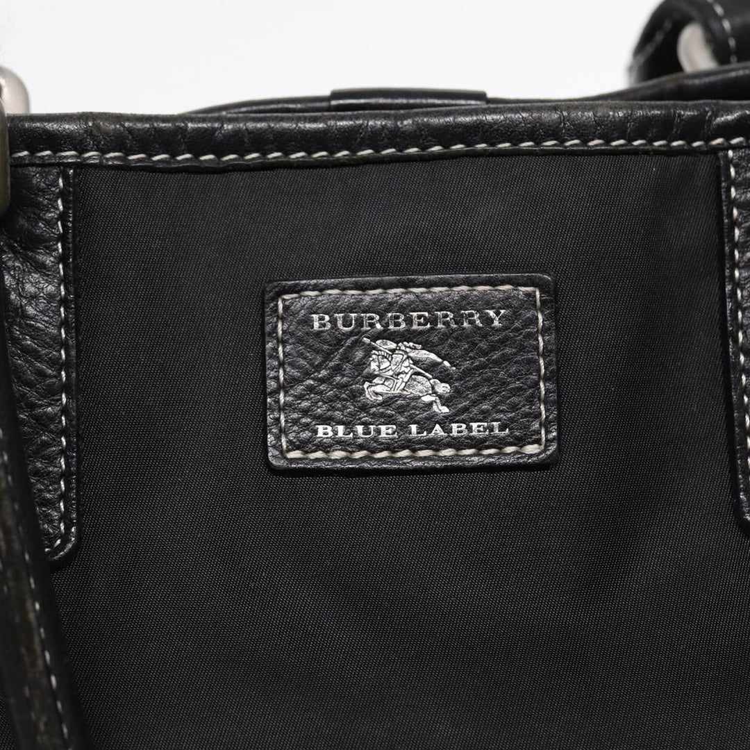 Burberry Blue Label Tote Bag Nylon Black Silver Auth 88574