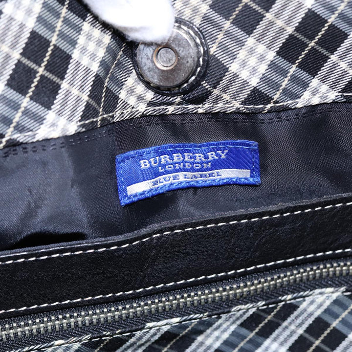 Burberry Blue Label Tote Bag Nylon Black Silver Auth 88574