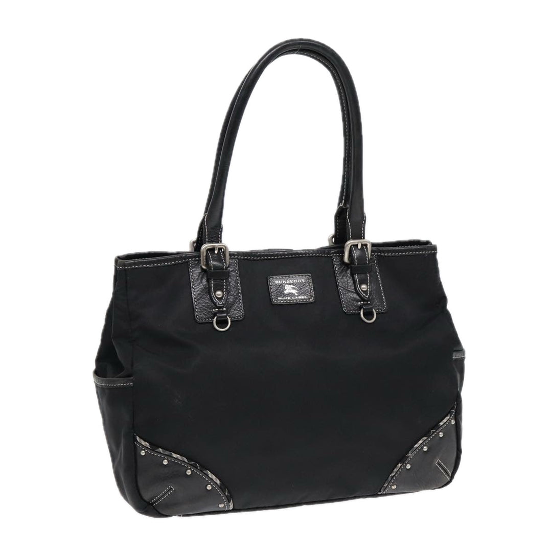 Burberry Blue Label Tote Bag Nylon Black Silver Auth 88574