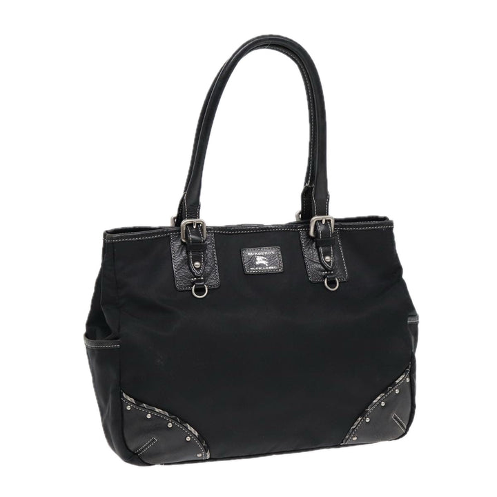 Burberry Blue Label Tote Bag Nylon Black Silver Auth 88574