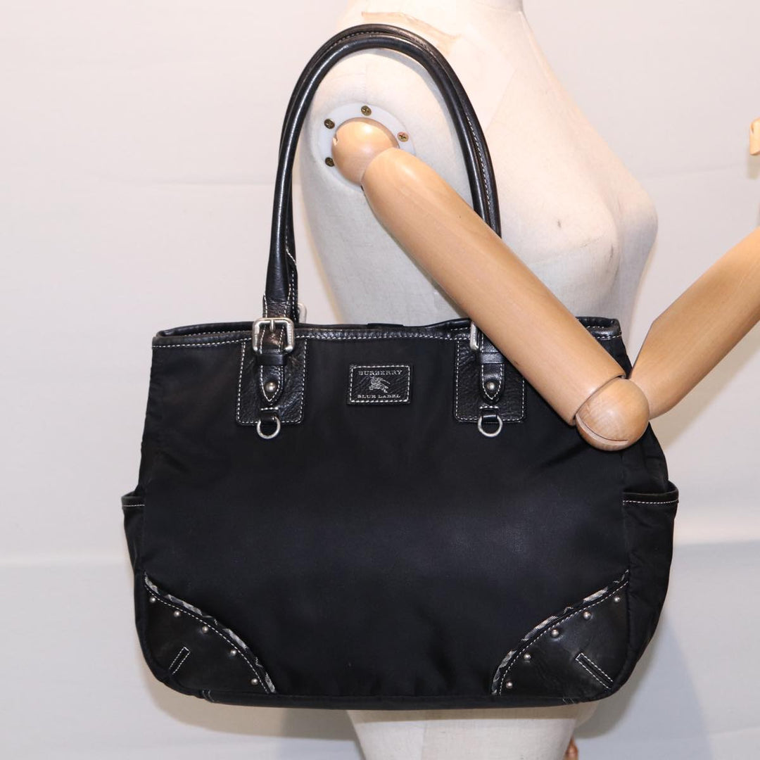 Burberry Blue Label Tote Bag Nylon Black Silver Auth 88574