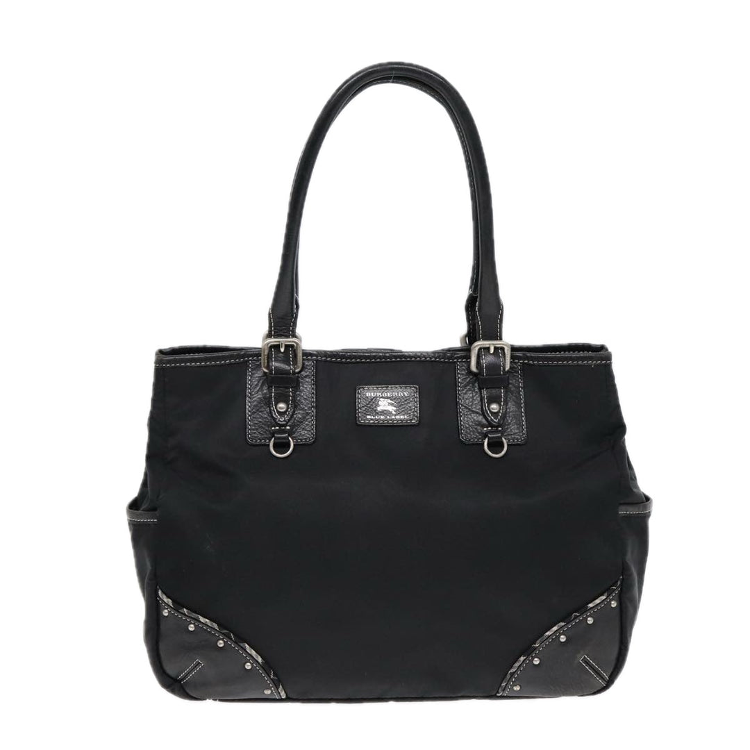 Burberry Blue Label Tote Bag Nylon Black Silver Auth 88574