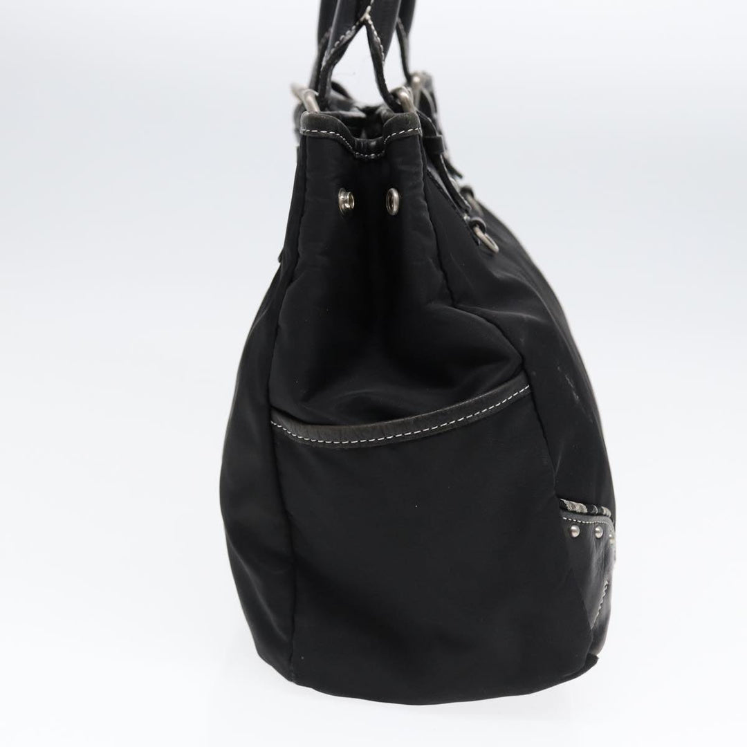 Burberry Blue Label Tote Bag Nylon Black Silver Auth 88574