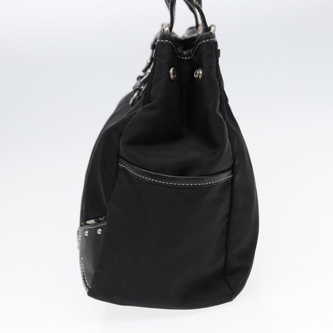 Burberry Blue Label Tote Bag Nylon Black Silver Auth 88574
