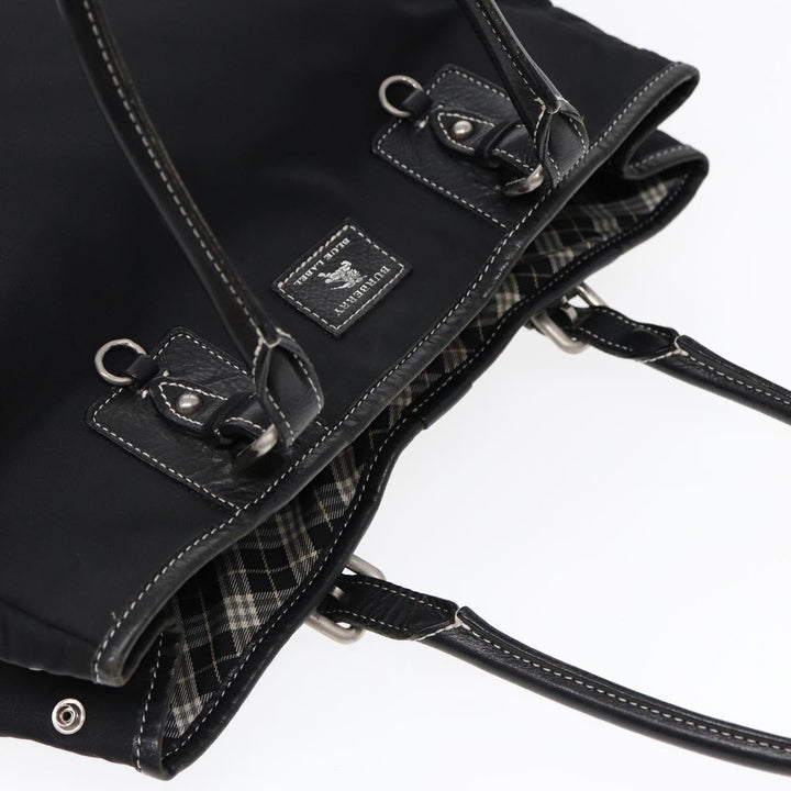 Burberry Blue Label Tote Bag Nylon Black Silver Auth 88574