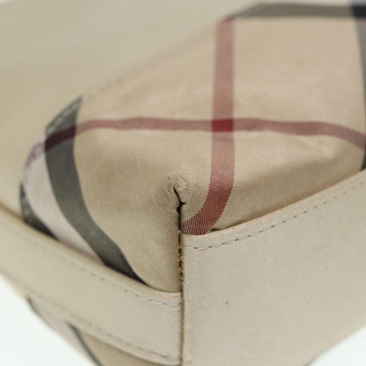Burberry Nova Check Hand Bag Nylon Beige Silver Auth 88598