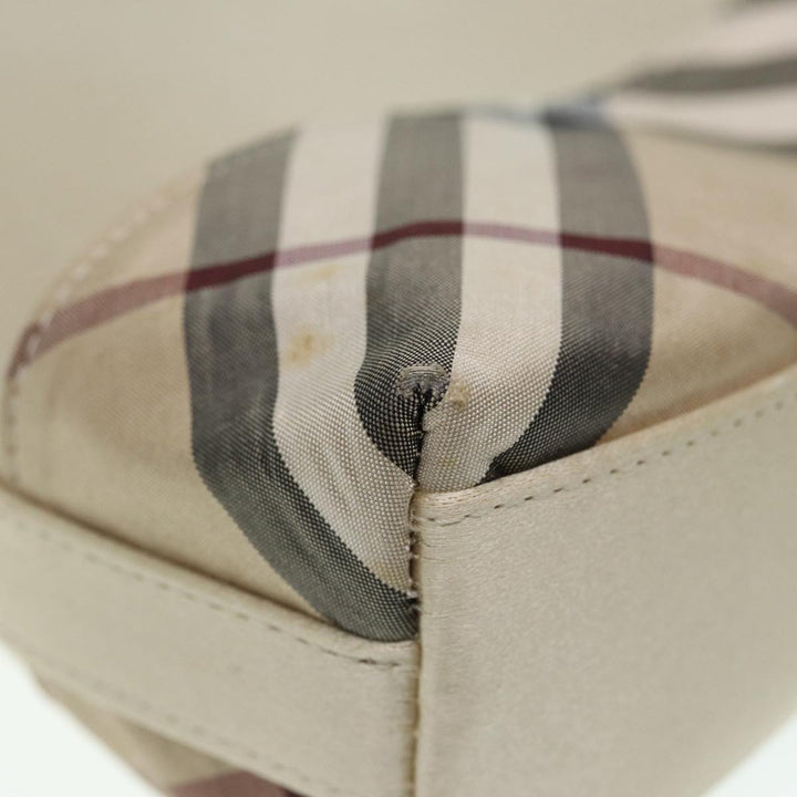 Burberry Nova Check Hand Bag Nylon Beige Silver Auth 88598