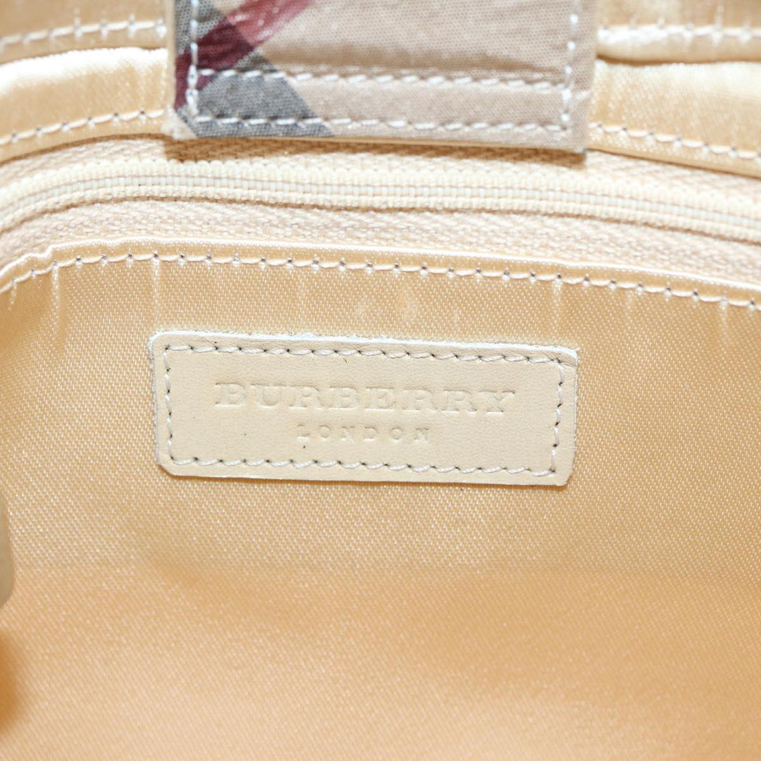 Burberry Nova Check Hand Bag Nylon Beige Silver Auth 88598
