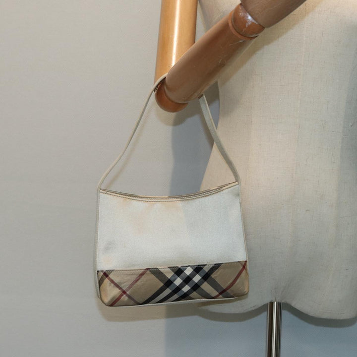 Burberry Nova Check Hand Bag Nylon Beige Silver Auth 88598