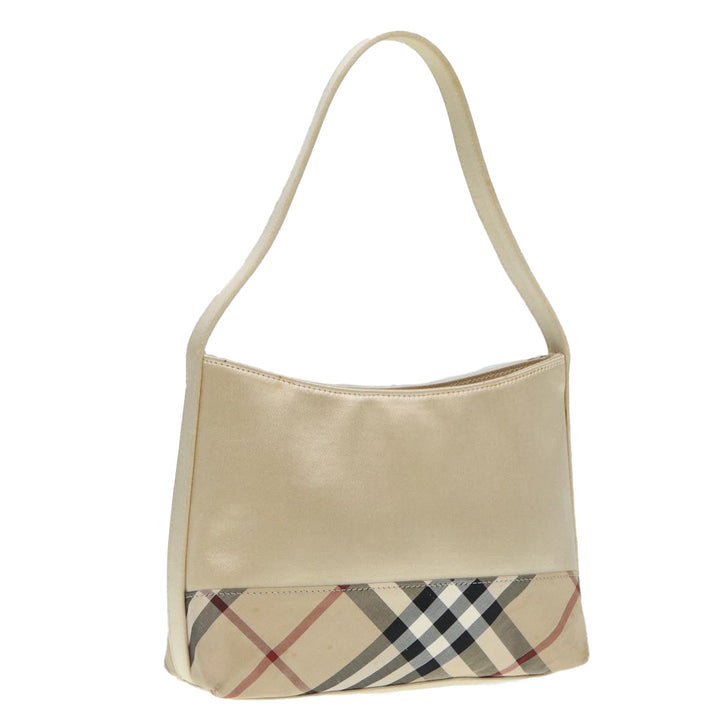 Burberry Nova Check Hand Bag Nylon Beige Silver Auth 88598