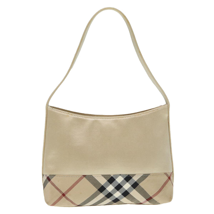 Burberry Nova Check Hand Bag Nylon Beige Silver Auth 88598