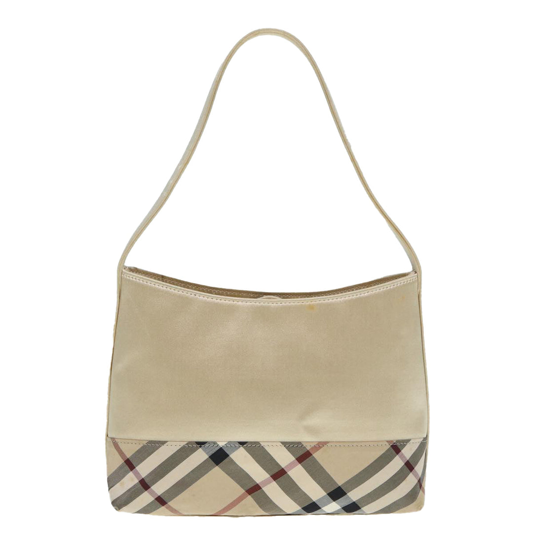 Burberry Nova Check Hand Bag Nylon Beige Silver Auth 88598