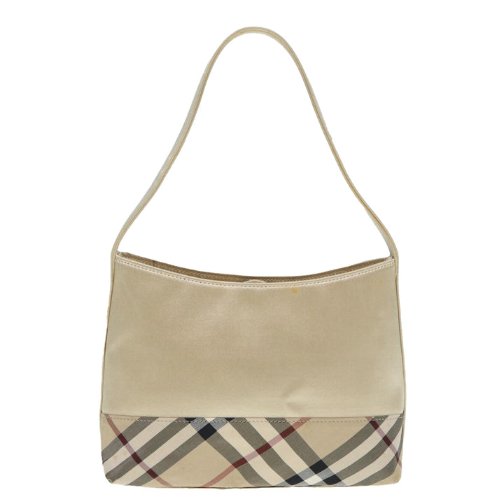 Burberry Nova Check Hand Bag Nylon Beige Silver Auth 88598