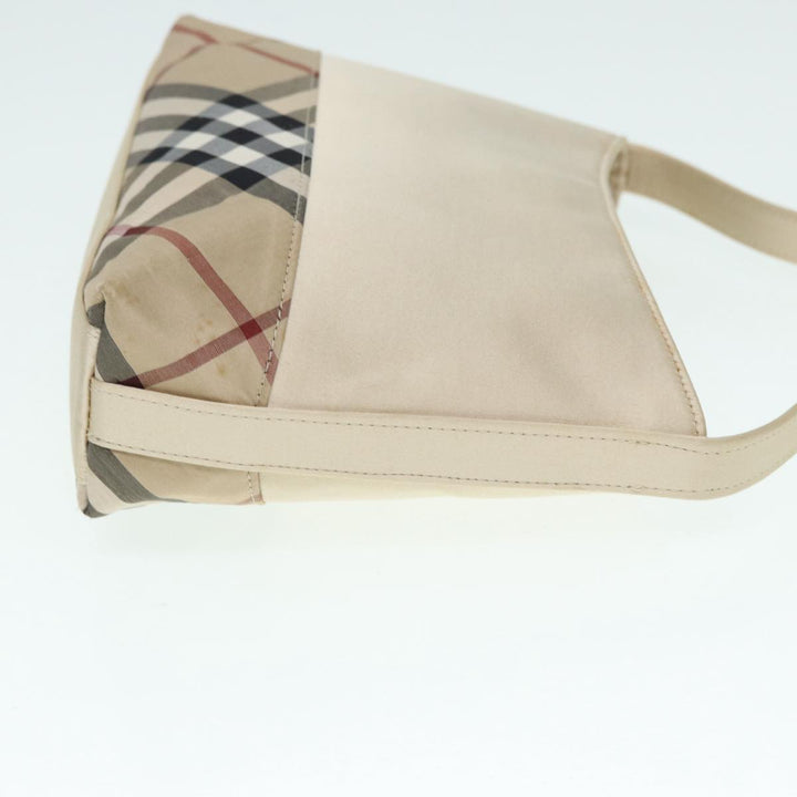 Burberry Nova Check Hand Bag Nylon Beige Silver Auth 88598