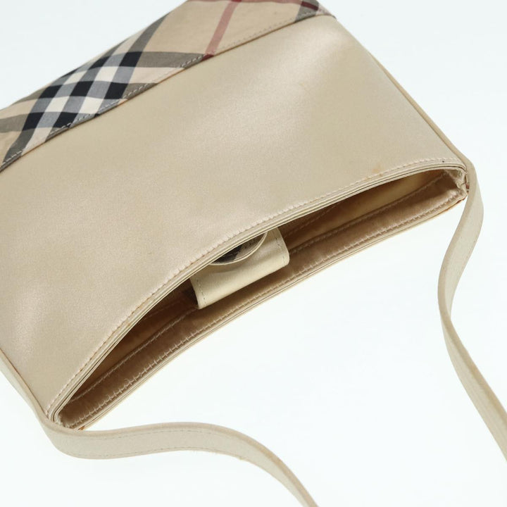 Burberry Nova Check Hand Bag Nylon Beige Silver Auth 88598