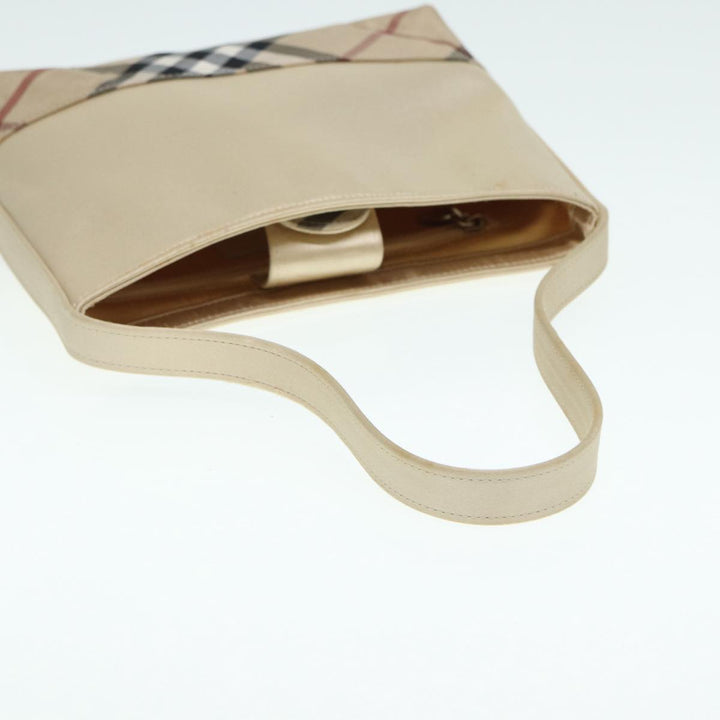Burberry Nova Check Hand Bag Nylon Beige Silver Auth 88598