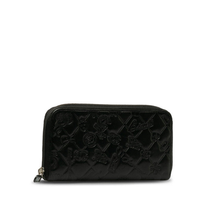 Top Quality Chanel Matrases Icon ymbol Charm Round Fashner Long Wallet Black Leather  CHANEL