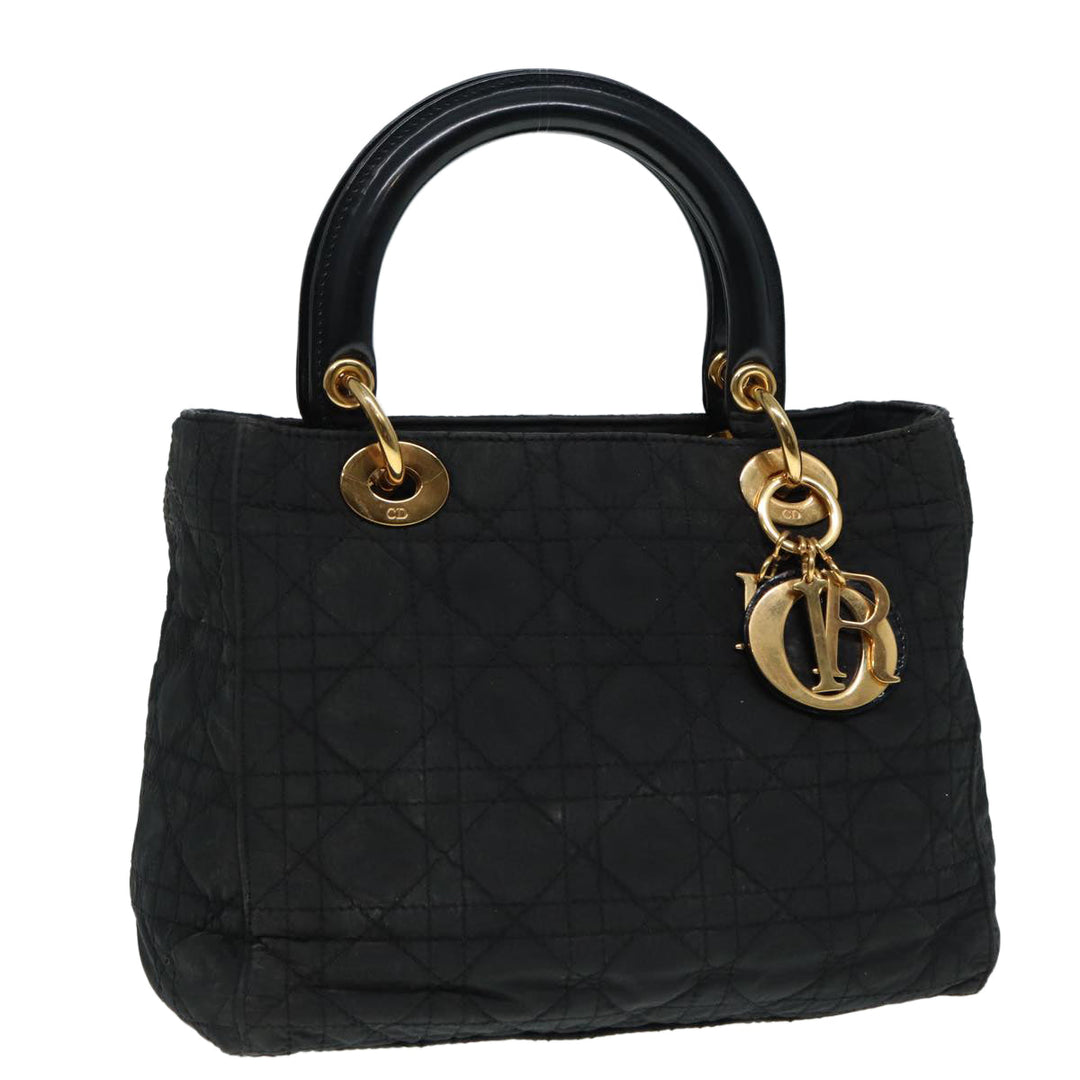 CHRISTIAN Top quality Dior Canage Hand Bag Nylon Black Gold Auth 88600