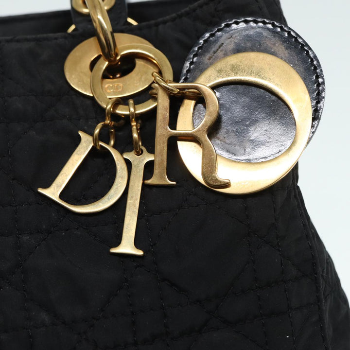CHRISTIAN Top quality Dior Canage Hand Bag Nylon Black Gold Auth 88600
