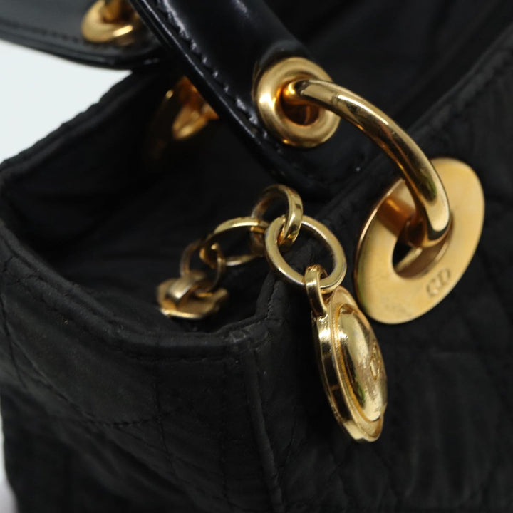 CHRISTIAN Top quality Dior Canage Hand Bag Nylon Black Gold Auth 88600
