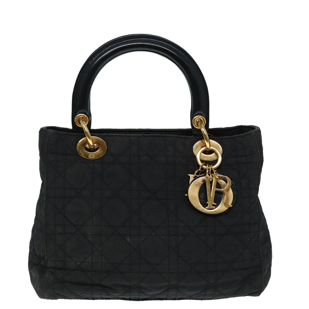 CHRISTIAN Top quality Dior Canage Hand Bag Nylon Black Gold Auth 88600