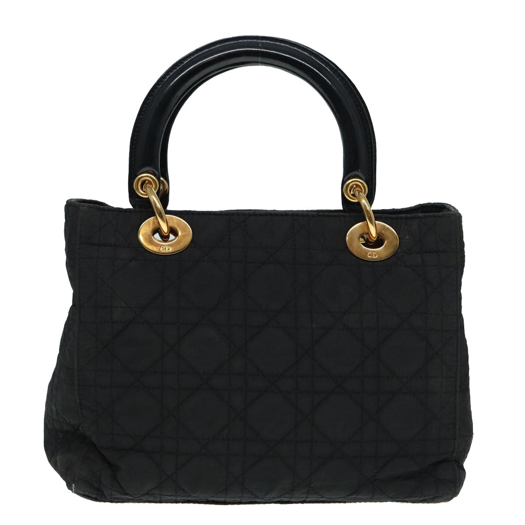 CHRISTIAN Top quality Dior Canage Hand Bag Nylon Black Gold Auth 88600