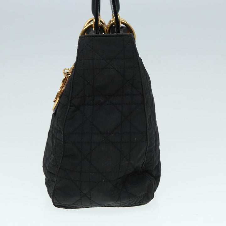 CHRISTIAN Top quality Dior Canage Hand Bag Nylon Black Gold Auth 88600