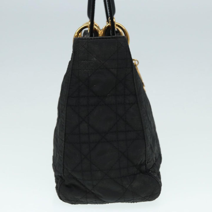 CHRISTIAN Top quality Dior Canage Hand Bag Nylon Black Gold Auth 88600