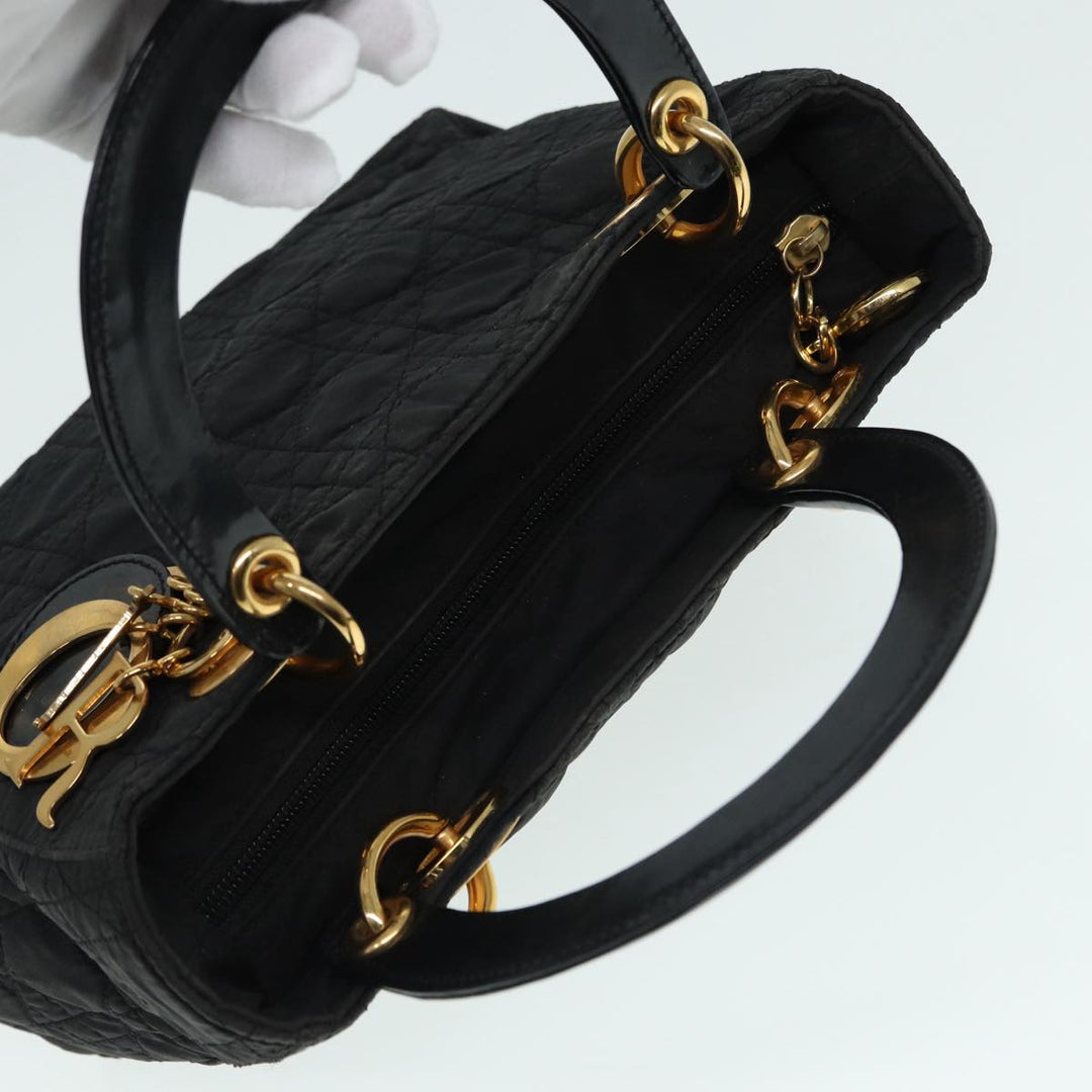 CHRISTIAN Top quality Dior Canage Hand Bag Nylon Black Gold Auth 88600