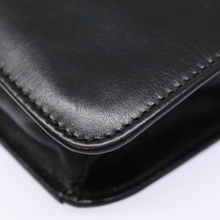 Celine Clutch Bag Leather Black Gold Auth 88603
