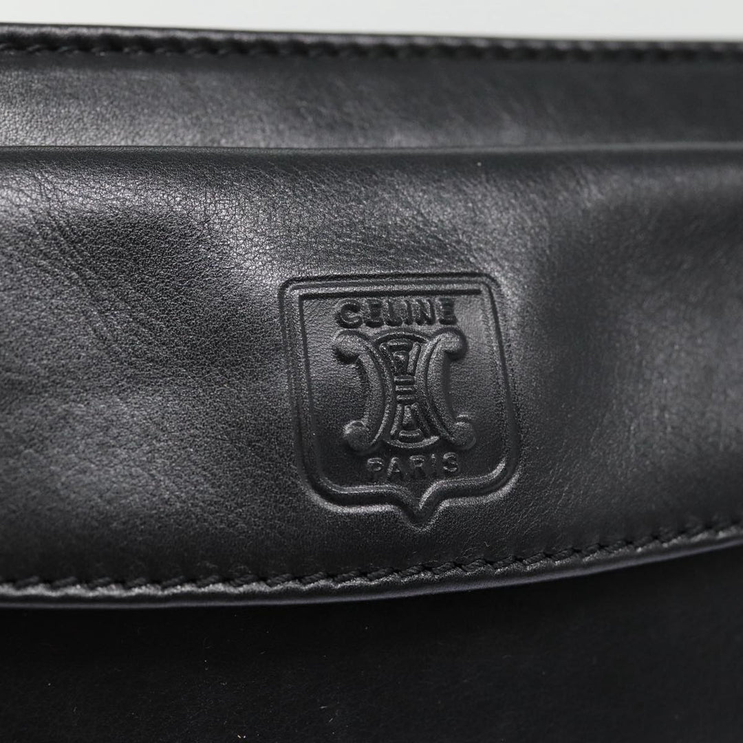 Celine Clutch Bag Leather Black Gold Auth 88603