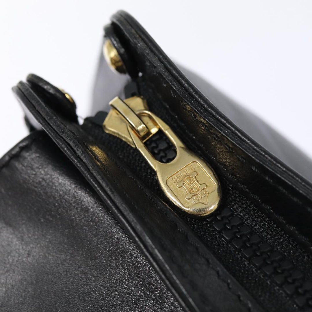 Celine Clutch Bag Leather Black Gold Auth 88603