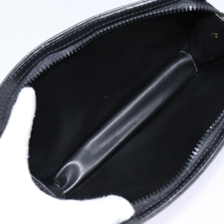 Celine Clutch Bag Leather Black Gold Auth 88603