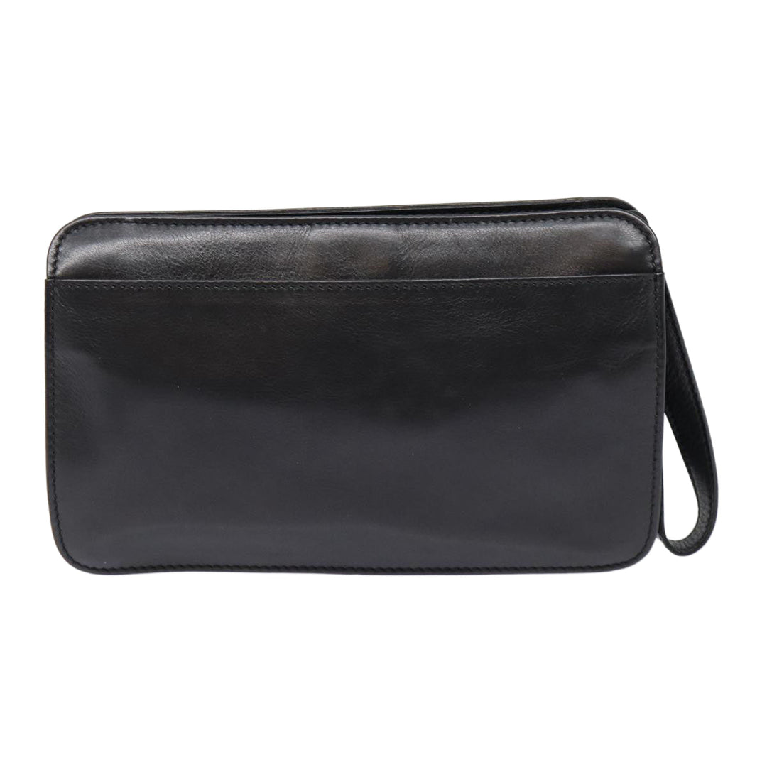 Celine Clutch Bag Leather Black Gold Auth 88603