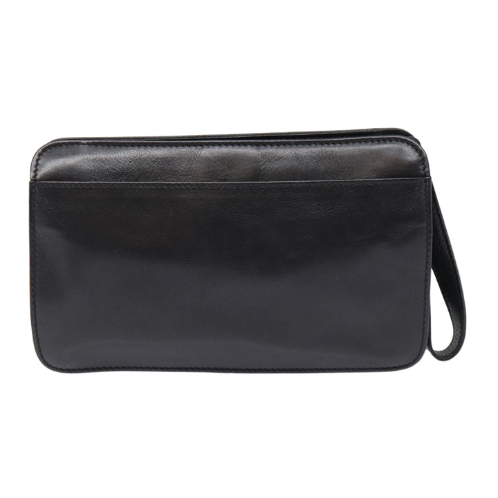 Celine Clutch Bag Leather Black Gold Auth 88603