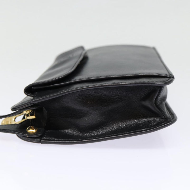Celine Clutch Bag Leather Black Gold Auth 88603