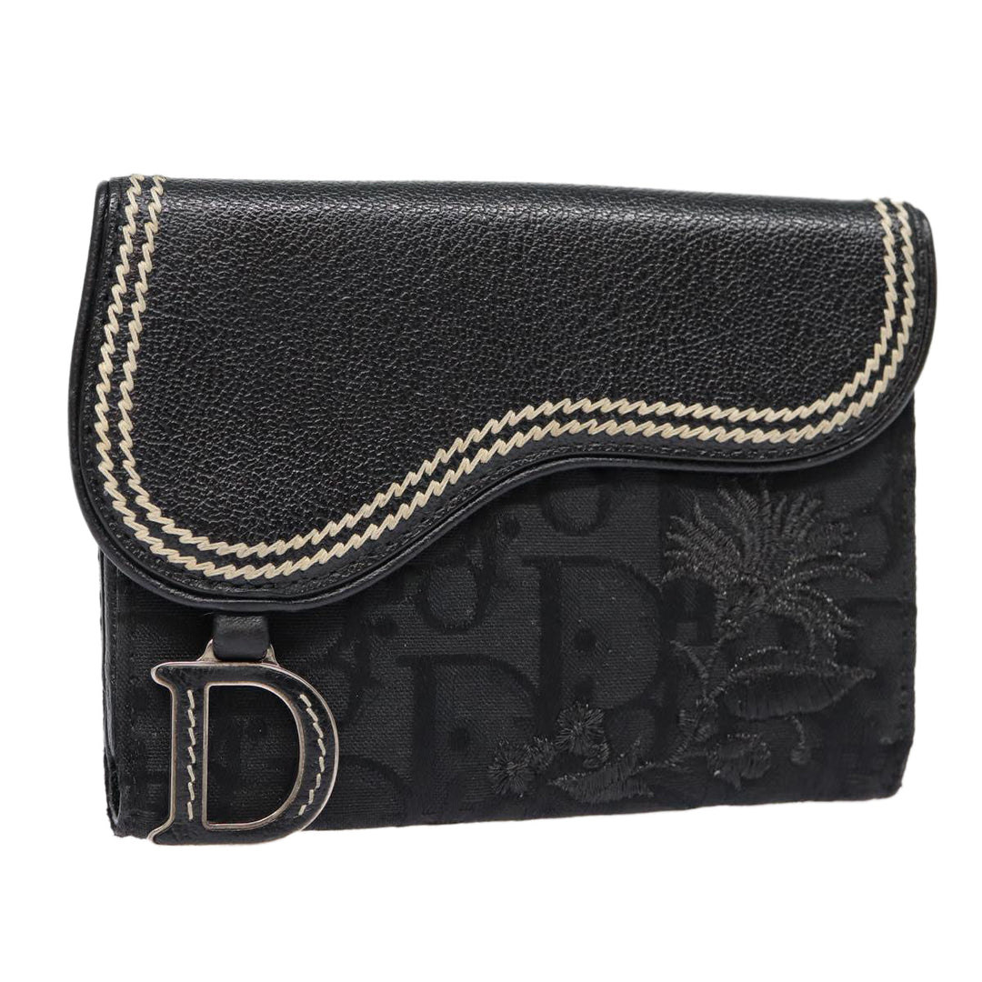 CHRISTIAN Top quality Dior Trotter Canvas Saddle Wallet Black Silver Auth 88606