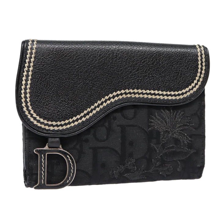 CHRISTIAN Top quality Dior Trotter Canvas Saddle Wallet Black Silver Auth 88606